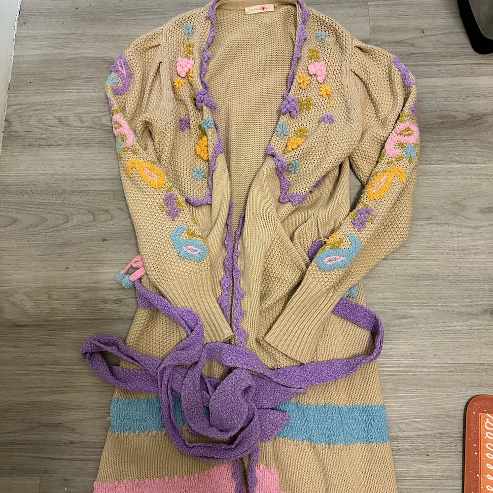 LoveShackFancy Floral Embroidered Women's Sweater Cardigan